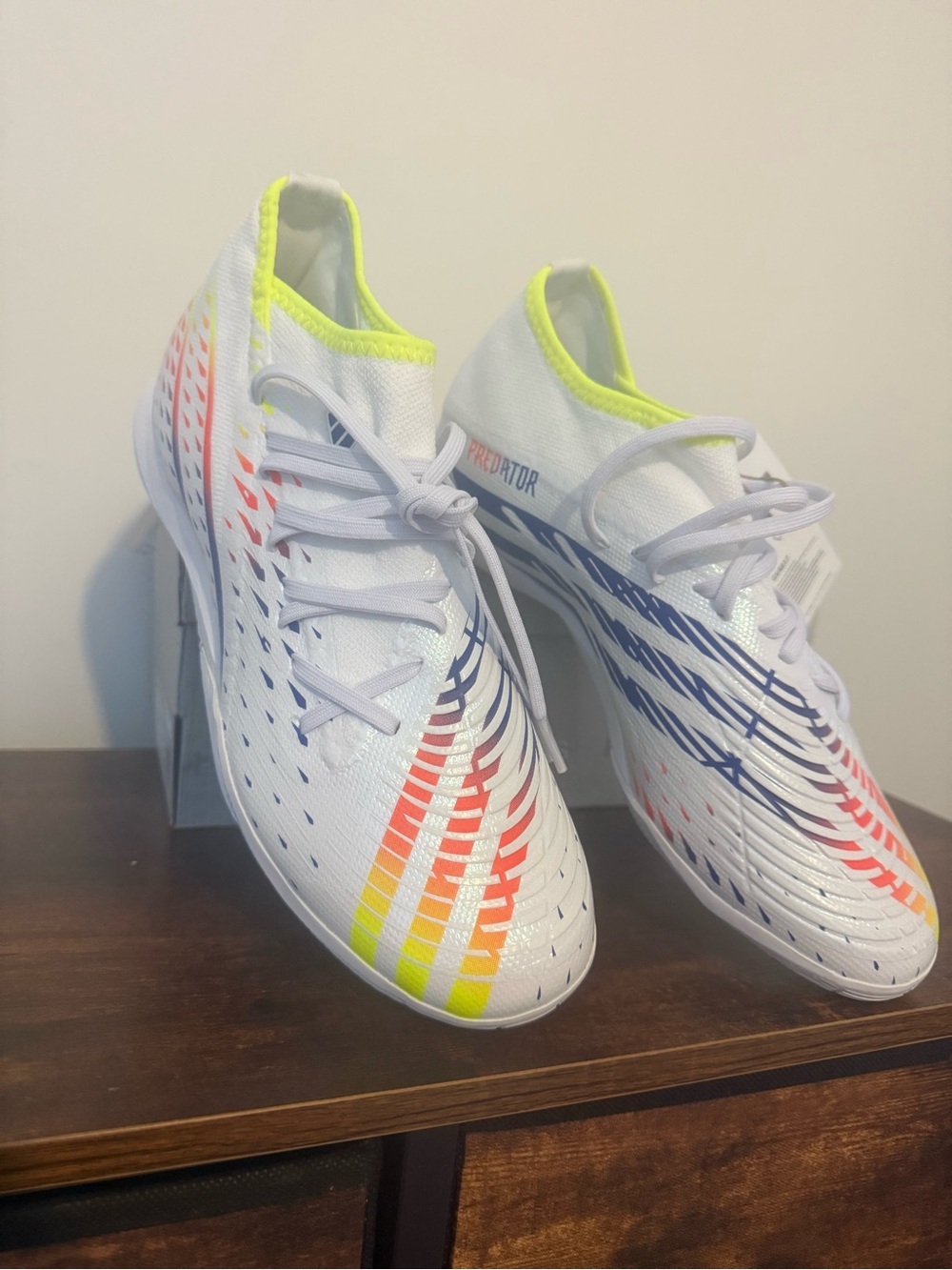 End Plastic Waste Adidas White athletic sneakers with Neon Yellow Trim